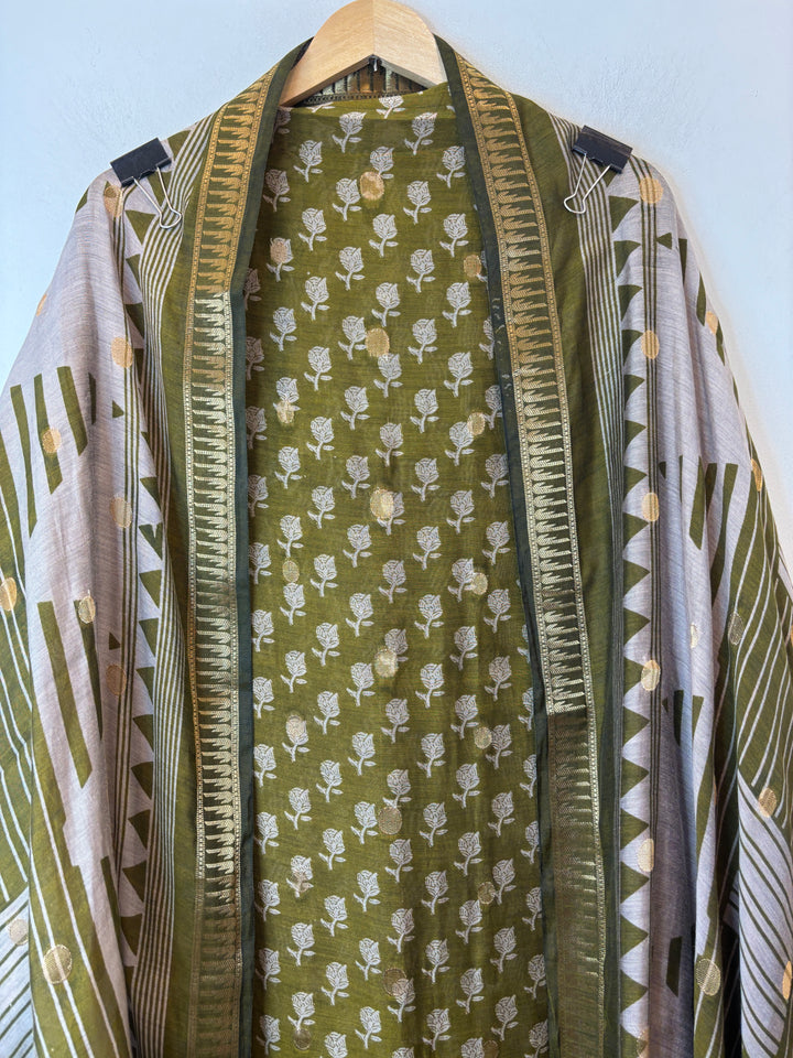 Vasundhara – Green Maheshwari Woven Suit