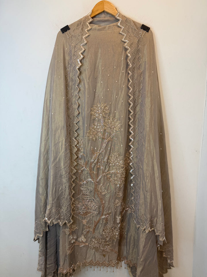 Zayara – Green Tissue Burberry Dabka Handwork Suit