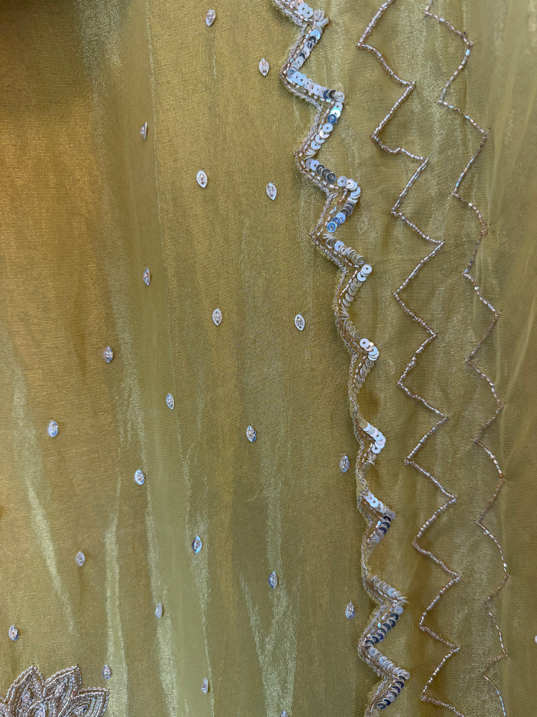 Zayara – Yellow Tissue Burberry Dabka Handwork Suit
