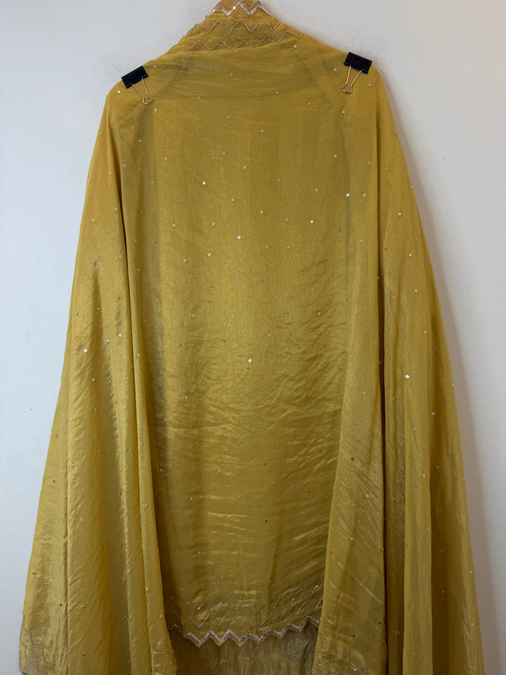 Zayara – Yellow Tissue Burberry Dabka Handwork Suit
