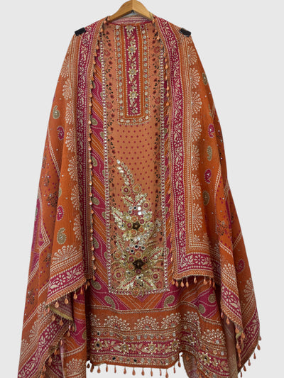 Zehra – Orange Crushed Tissue Handcrafted Suit