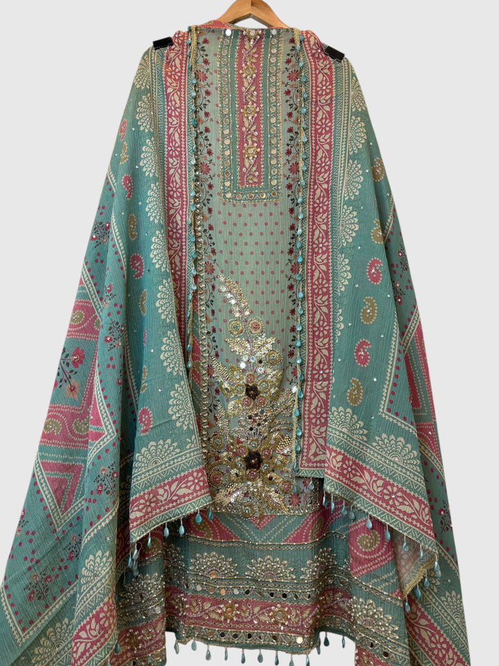 Zehra – Blue Crushed Tissue Handcrafted Suit