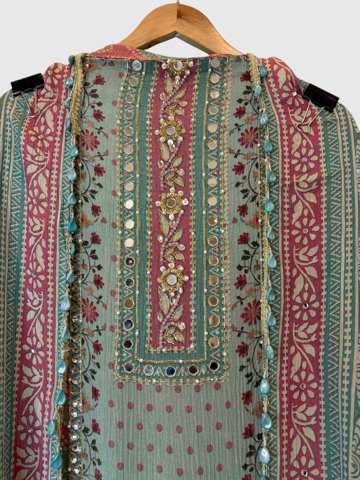 Zehra – Blue Crushed Tissue Handcrafted Suit
