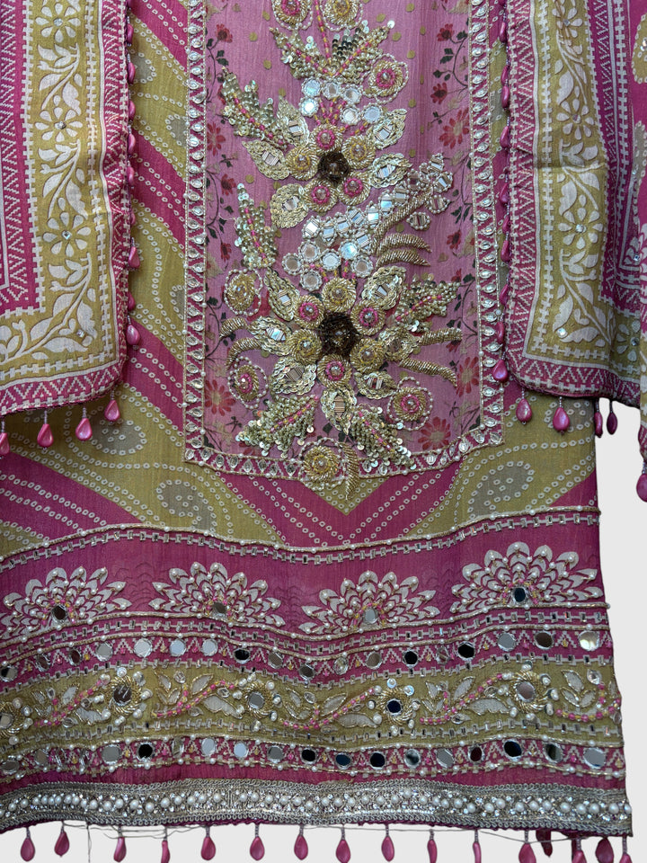 Zehra – Pink Crushed Tissue Handcrafted Suit