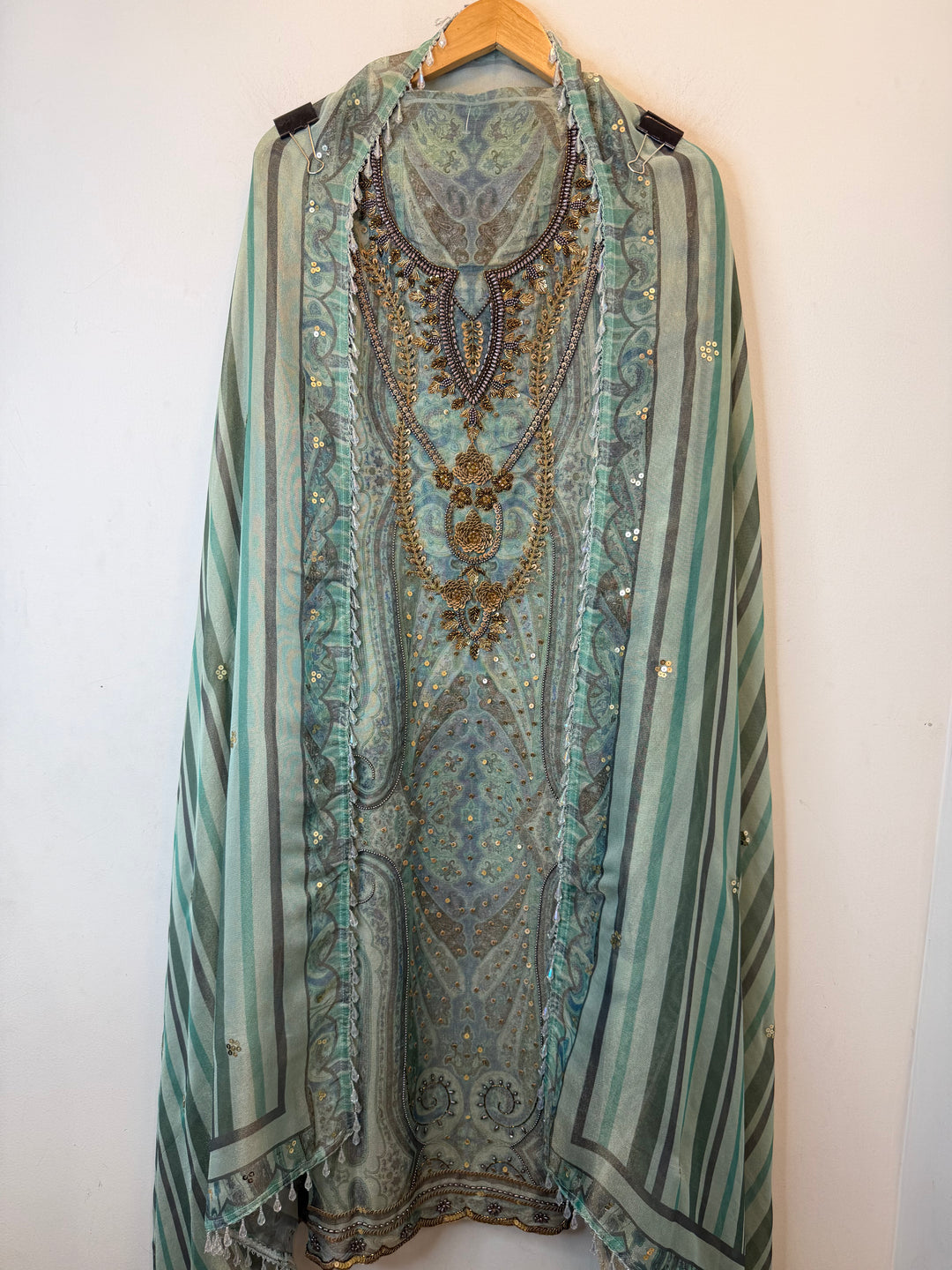 Zivara – Blue Tissue Burberry Metallic Handwork Suit