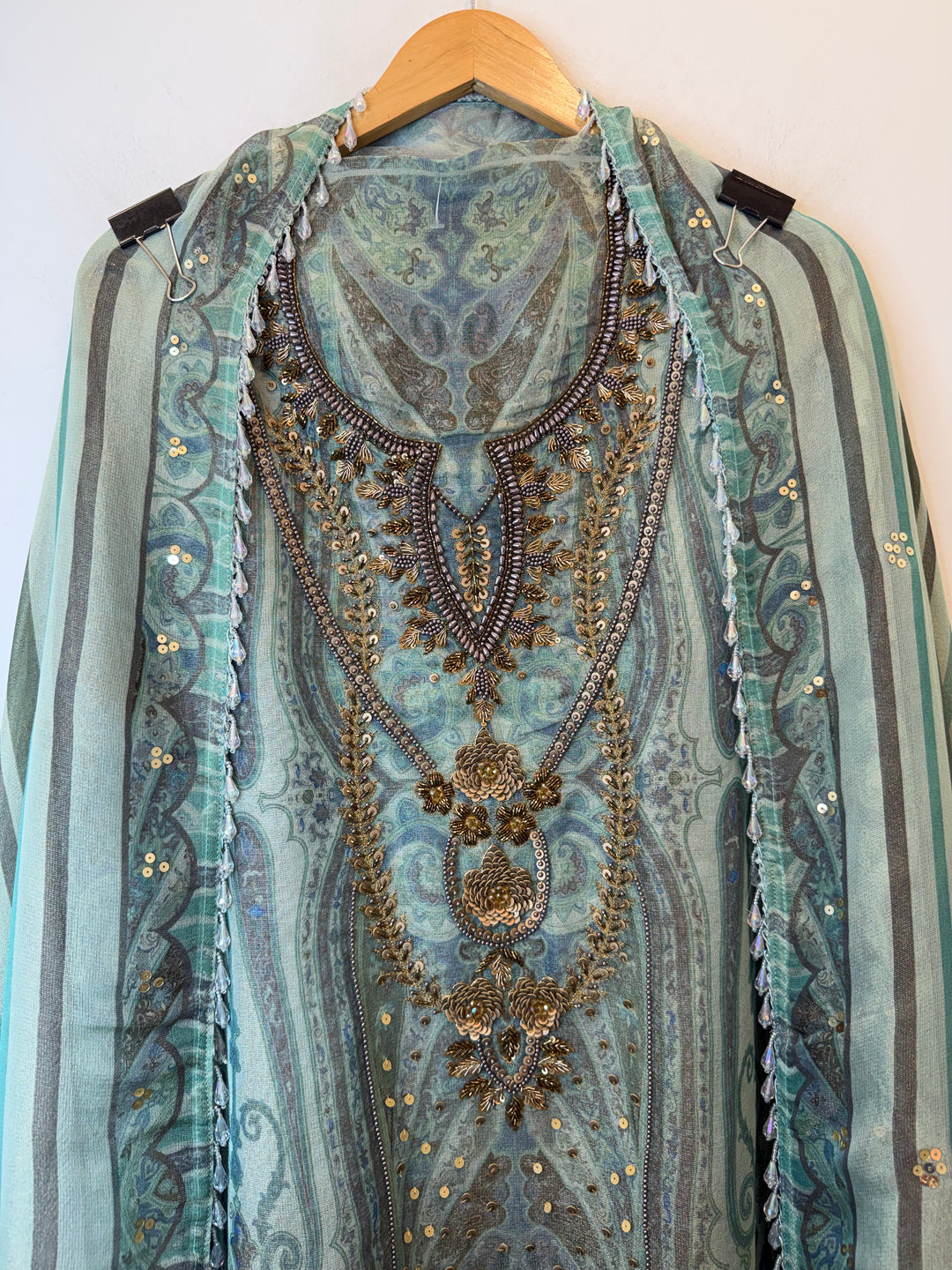 Zivara – Blue Tissue Burberry Metallic Handwork Suit