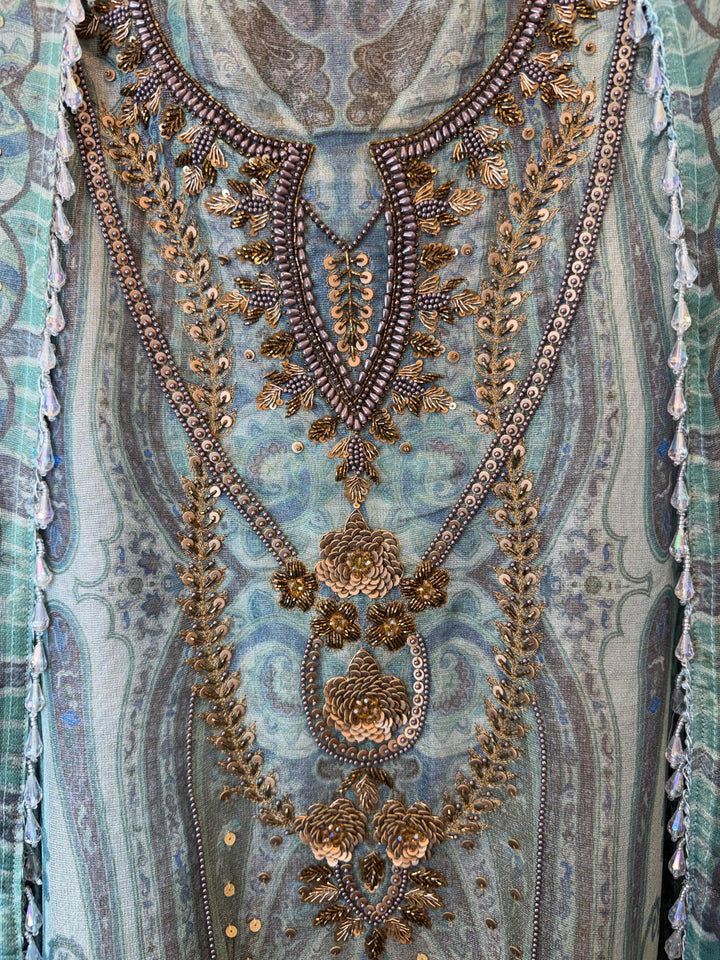 Zivara – Blue Tissue Burberry Metallic Handwork Suit