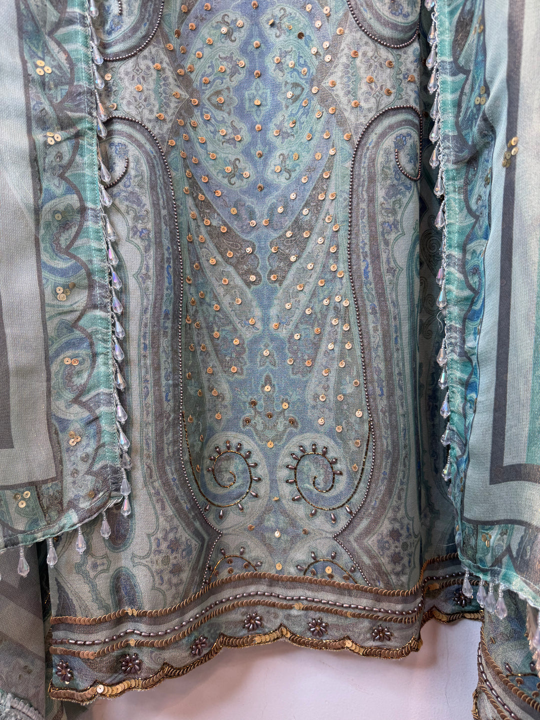 Zivara – Blue Tissue Burberry Metallic Handwork Suit