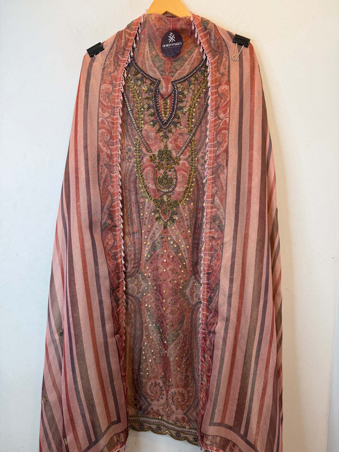 Zivara – Pink Tissue Burberry Metallic Handwork Suit