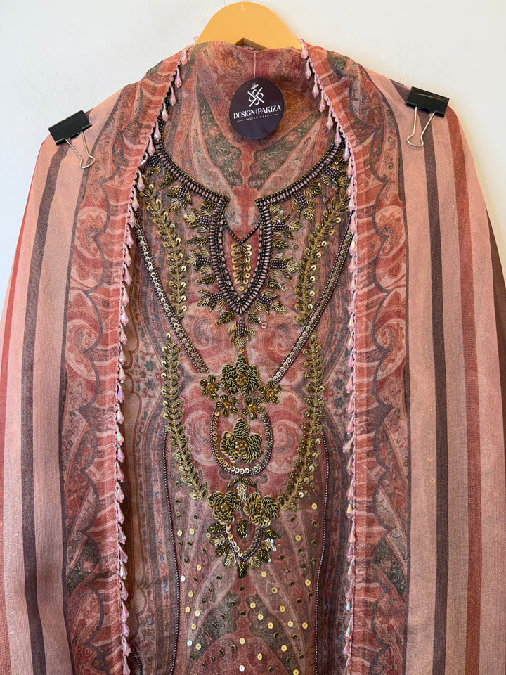 Zivara – Pink Tissue Burberry Metallic Handwork Suit