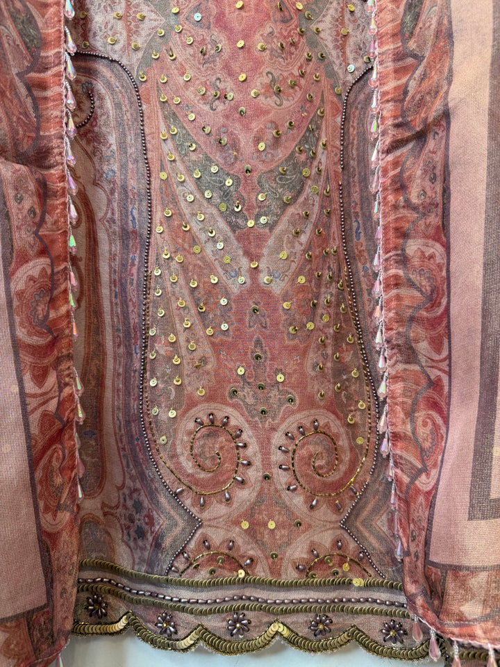 Zivara – Pink Tissue Burberry Metallic Handwork Suit