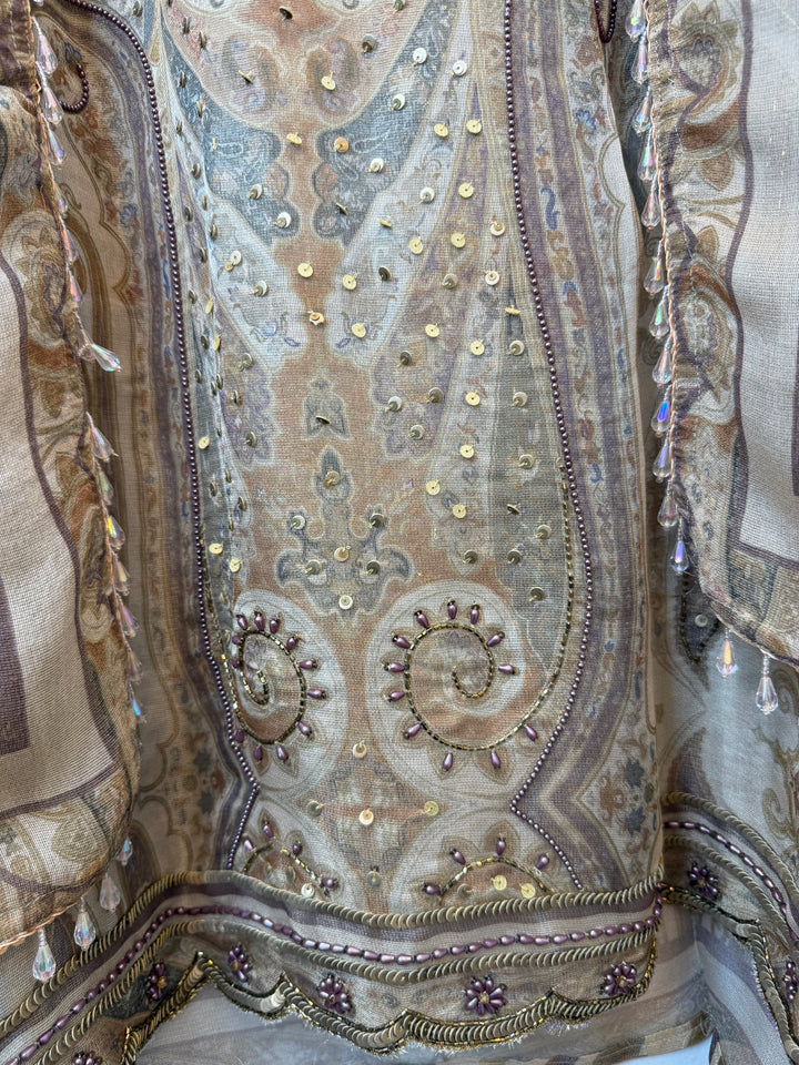 Zivara – Blue Tissue Burberry Metallic Handwork Suit