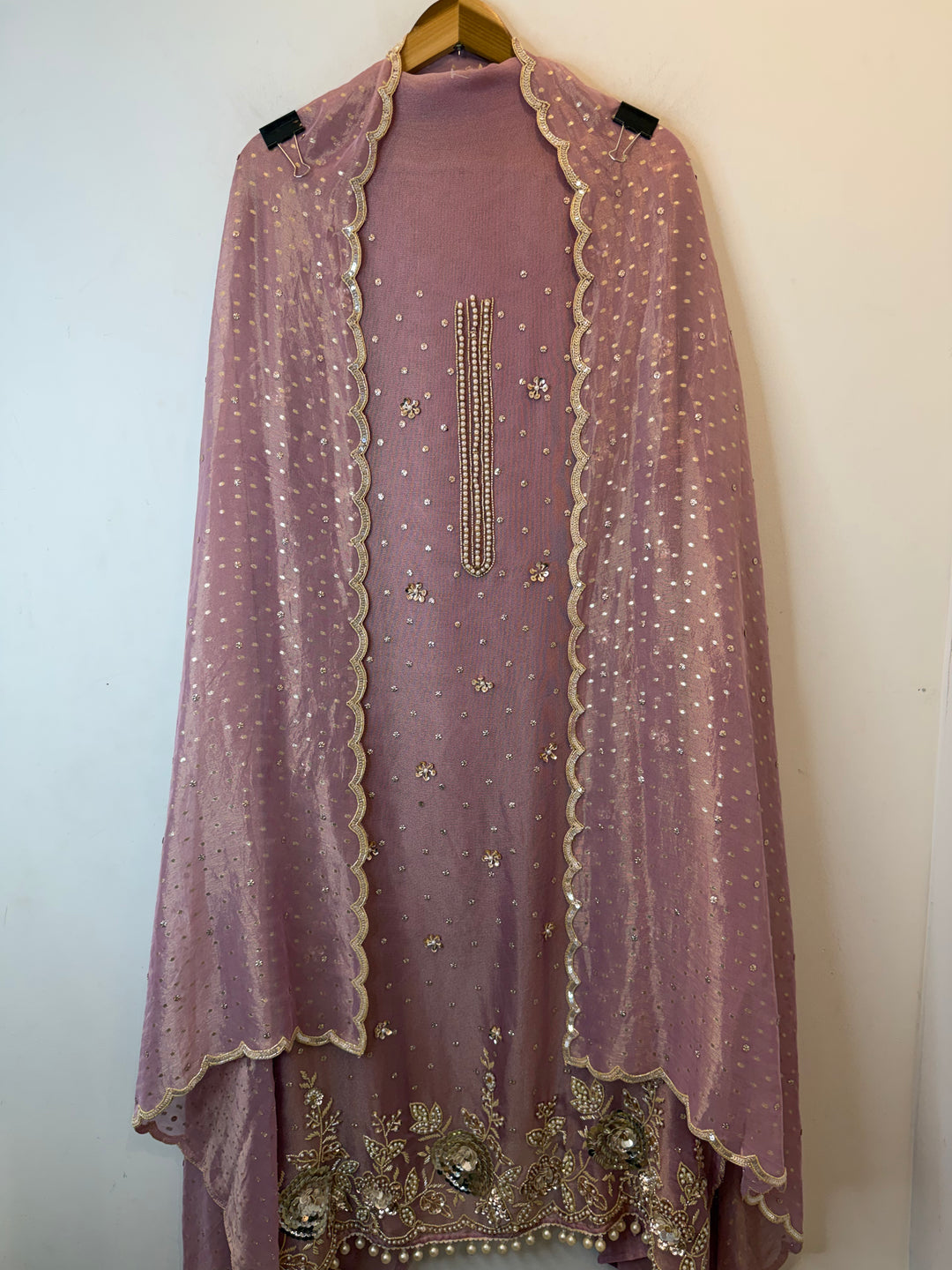 Zayelle – Pink Tissue Burberry Pearl Sequin Suit