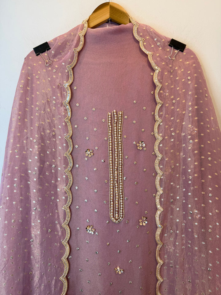 Zayelle – Pink Tissue Burberry Pearl Sequin Suit