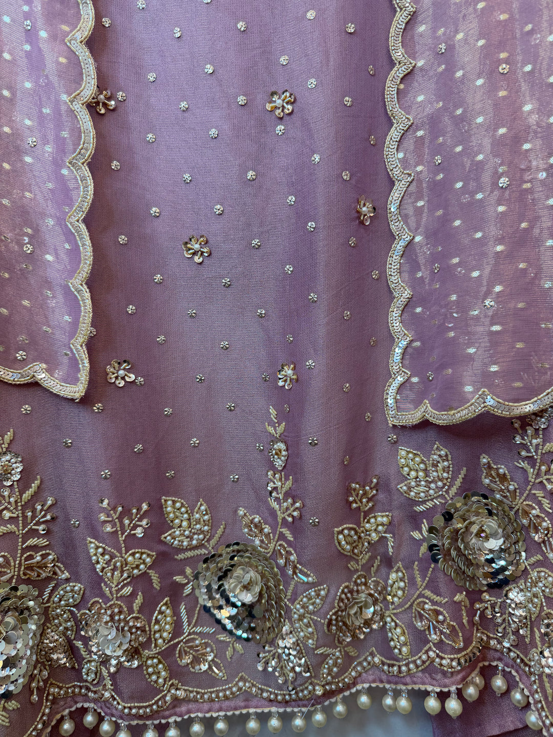 Zayelle – Pink Tissue Burberry Pearl Sequin Suit