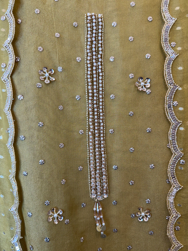 Zayelle – Yellow Tissue Burberry Pearl Sequin Suit