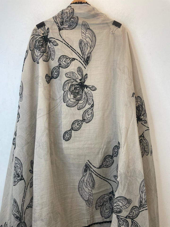 Mul Cotton Printed Unstitched Suit Set with Handwork &amp; Sequin Detailing