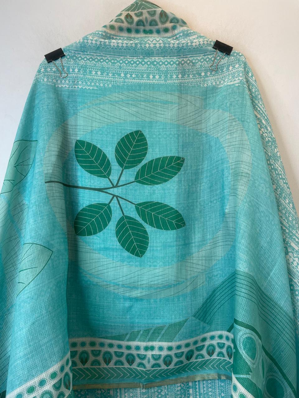 Blue Fine Cotton Printed Unstitched Suit Set with Dabka &amp; Pearl Work