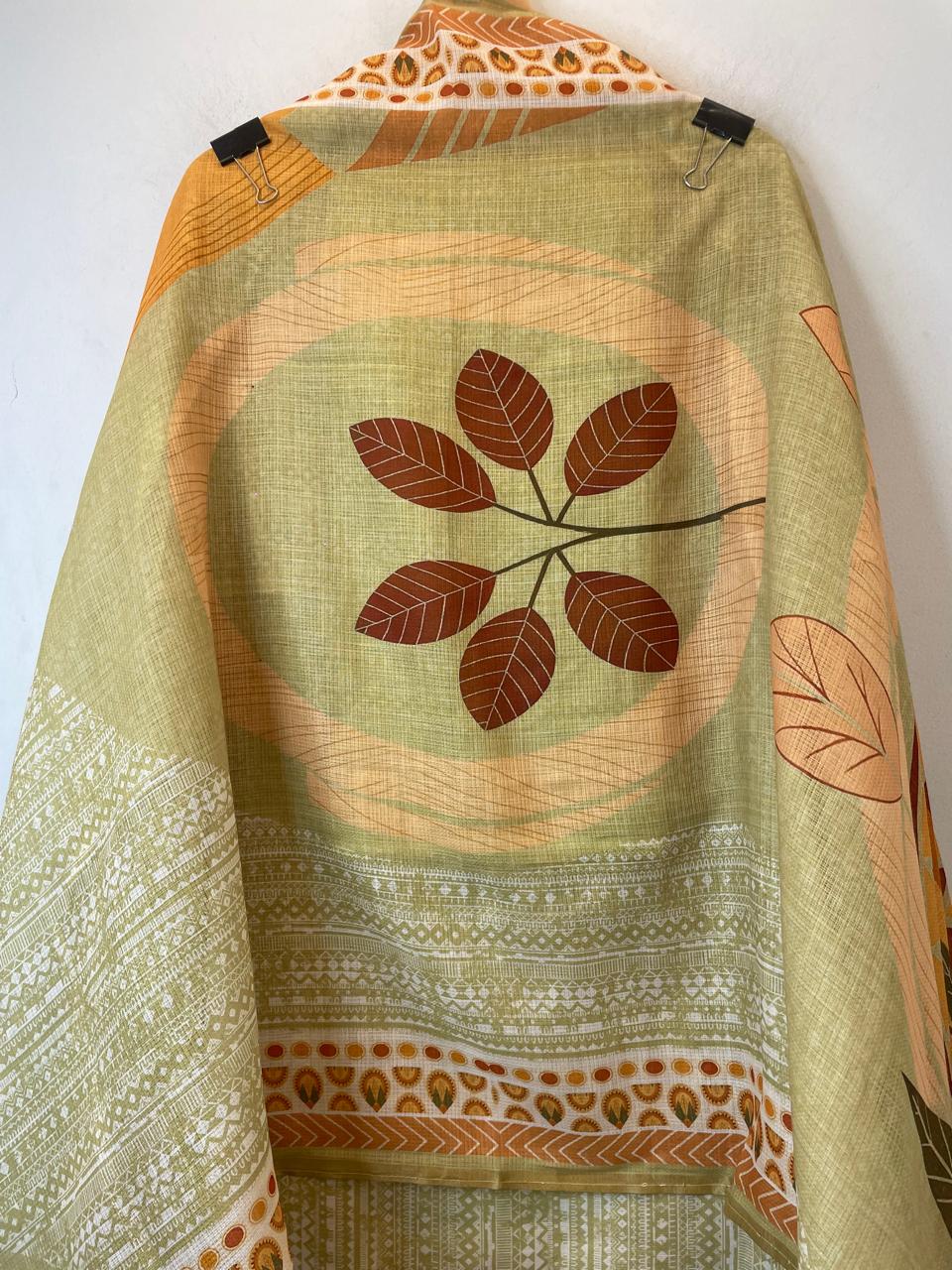 Green Fine Cotton Printed Unstitched Suit Set with Dabka &amp; Pearl Work