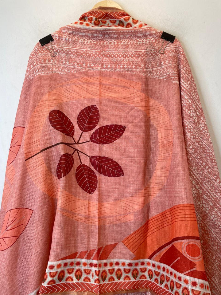 Orange Fine Cotton Printed Unstitched Suit Set with Dabka &amp; Pearl Work