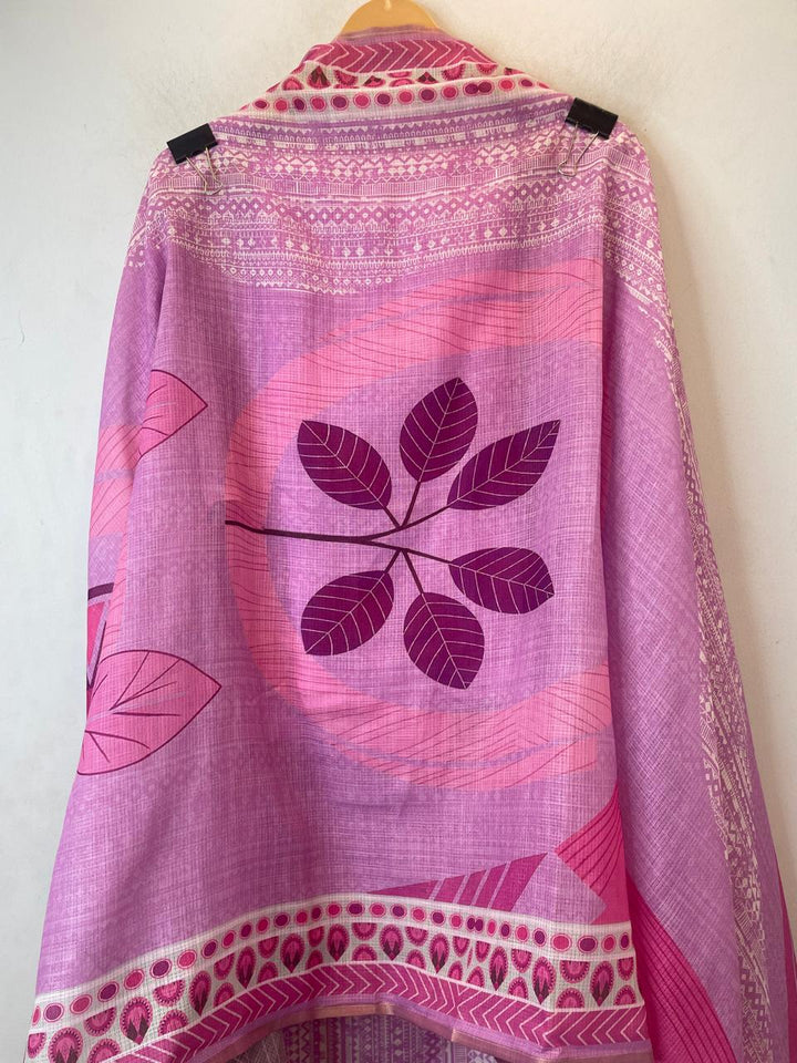 Pink Fine Cotton Printed Unstitched Suit Set with Dabka &amp; Pearl Work