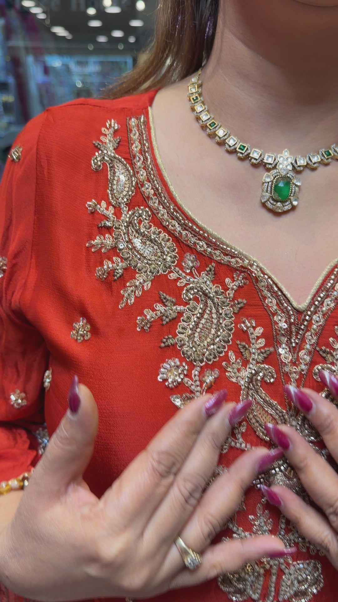 Zehvaya – Orange Chinon Beaded Sharara Set