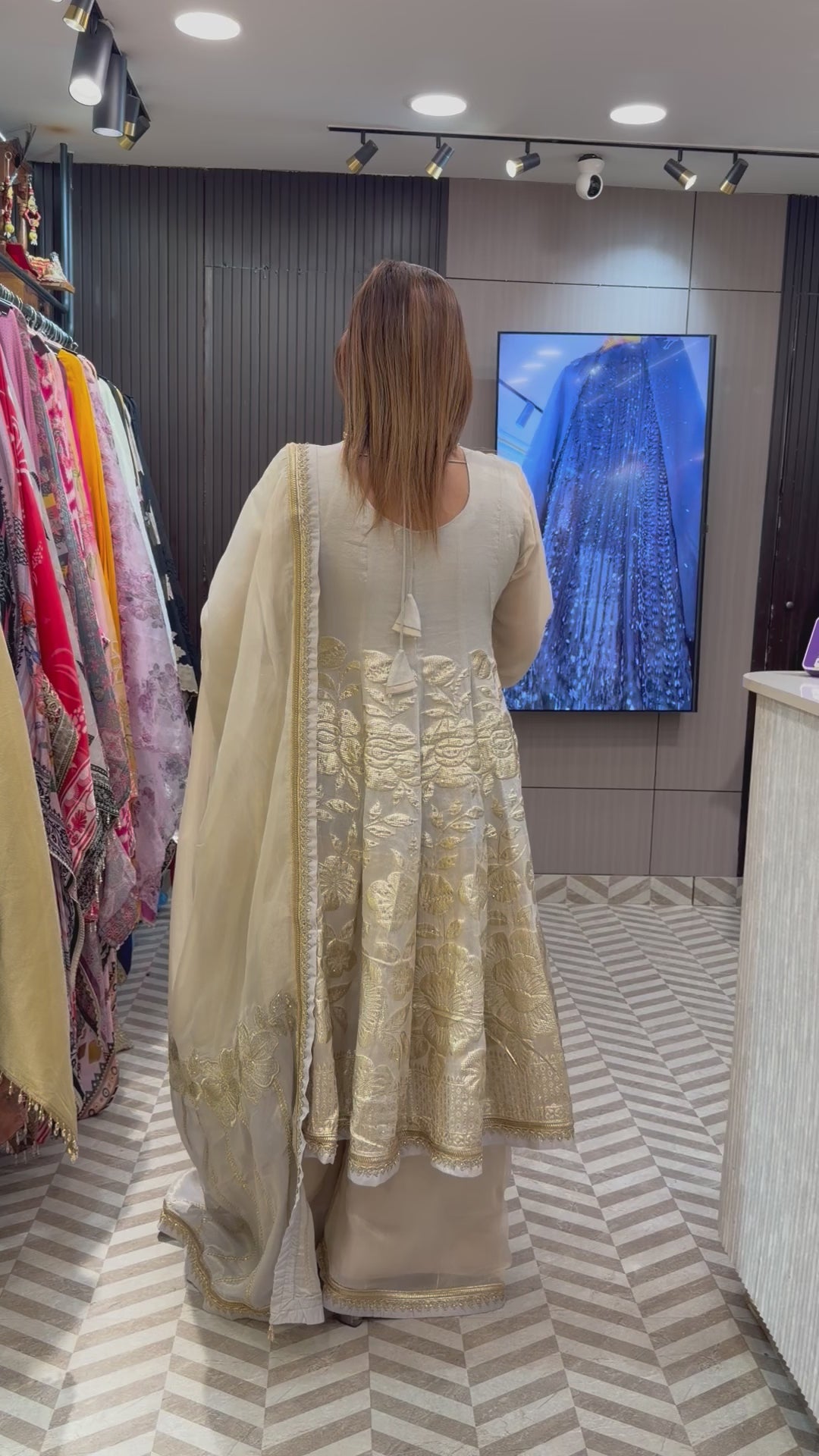 Zarisha - Dual Tone Tissue Anarkali Set