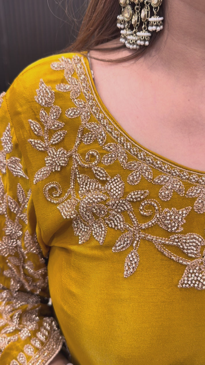 Yellow Embellished Chinon Sharara Set
