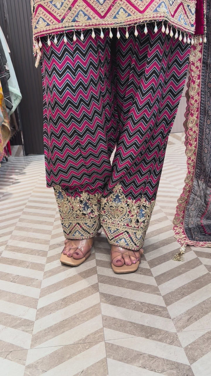 Noorika – Pink Chinon Ajrak Printed Dori Work Suit