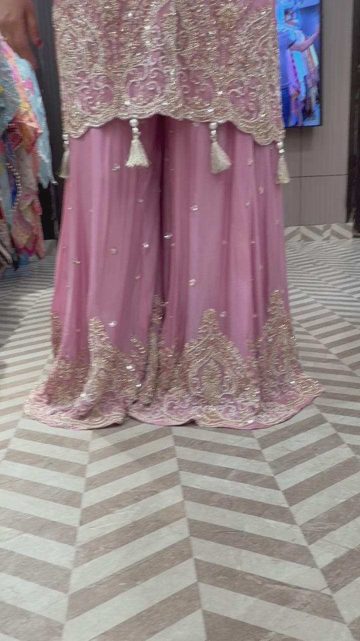 Pink Luxury Chinon Sharara Ensemble