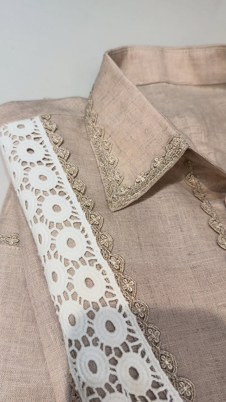Pure Linen Co-ord Set with Lace Detailing