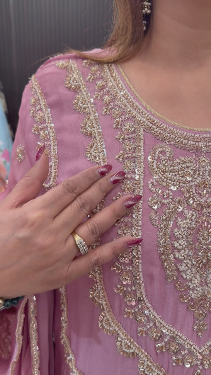 Pink Luxury Chinon Sharara Ensemble
