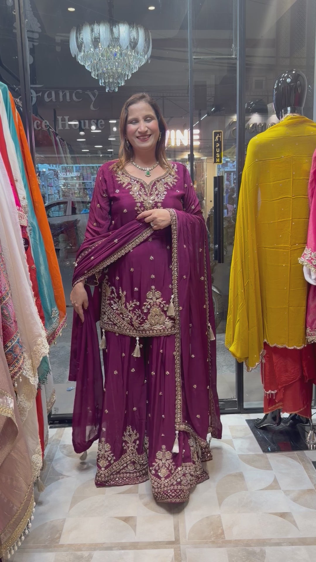 Zehvaya – Wine Chinon Beaded Sharara Set