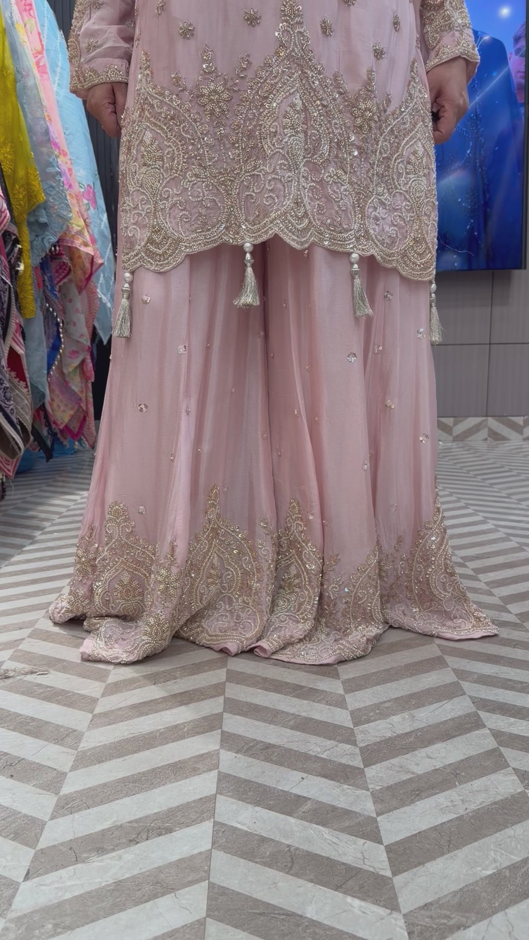 Baby Pink Luxury Chinon Sharara Ensemble