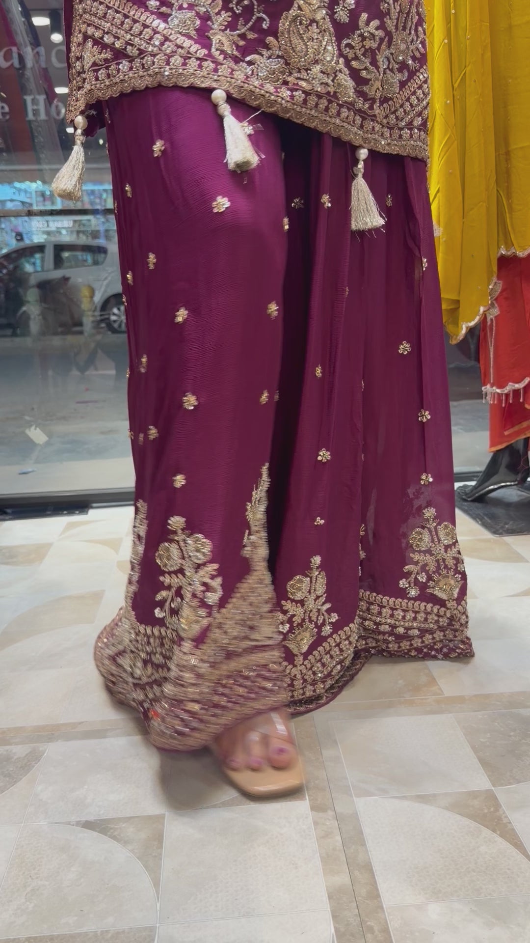Zehvaya – Wine Chinon Beaded Sharara Set