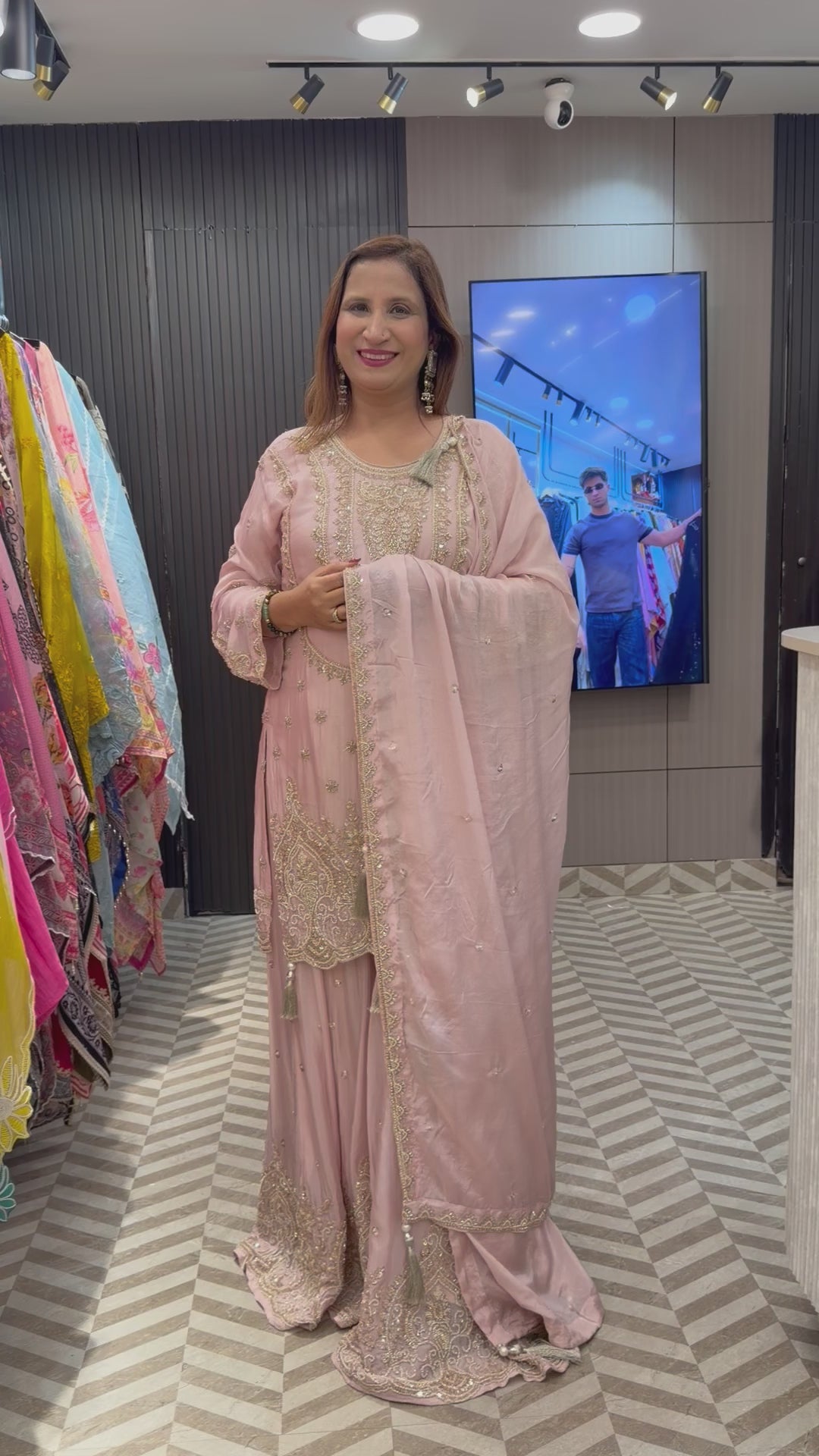 Baby Pink Luxury Chinon Sharara Ensemble