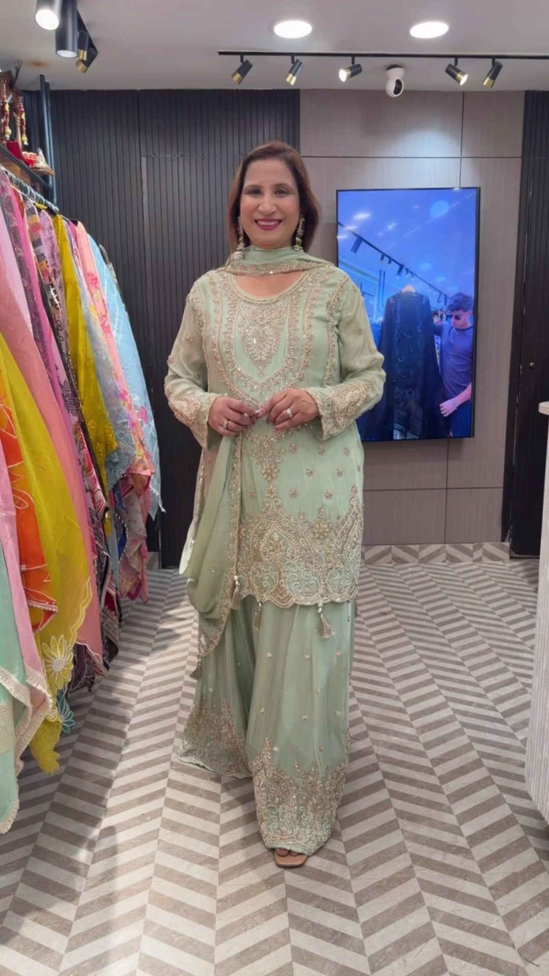 Green Luxury Chinon Sharara Ensemble