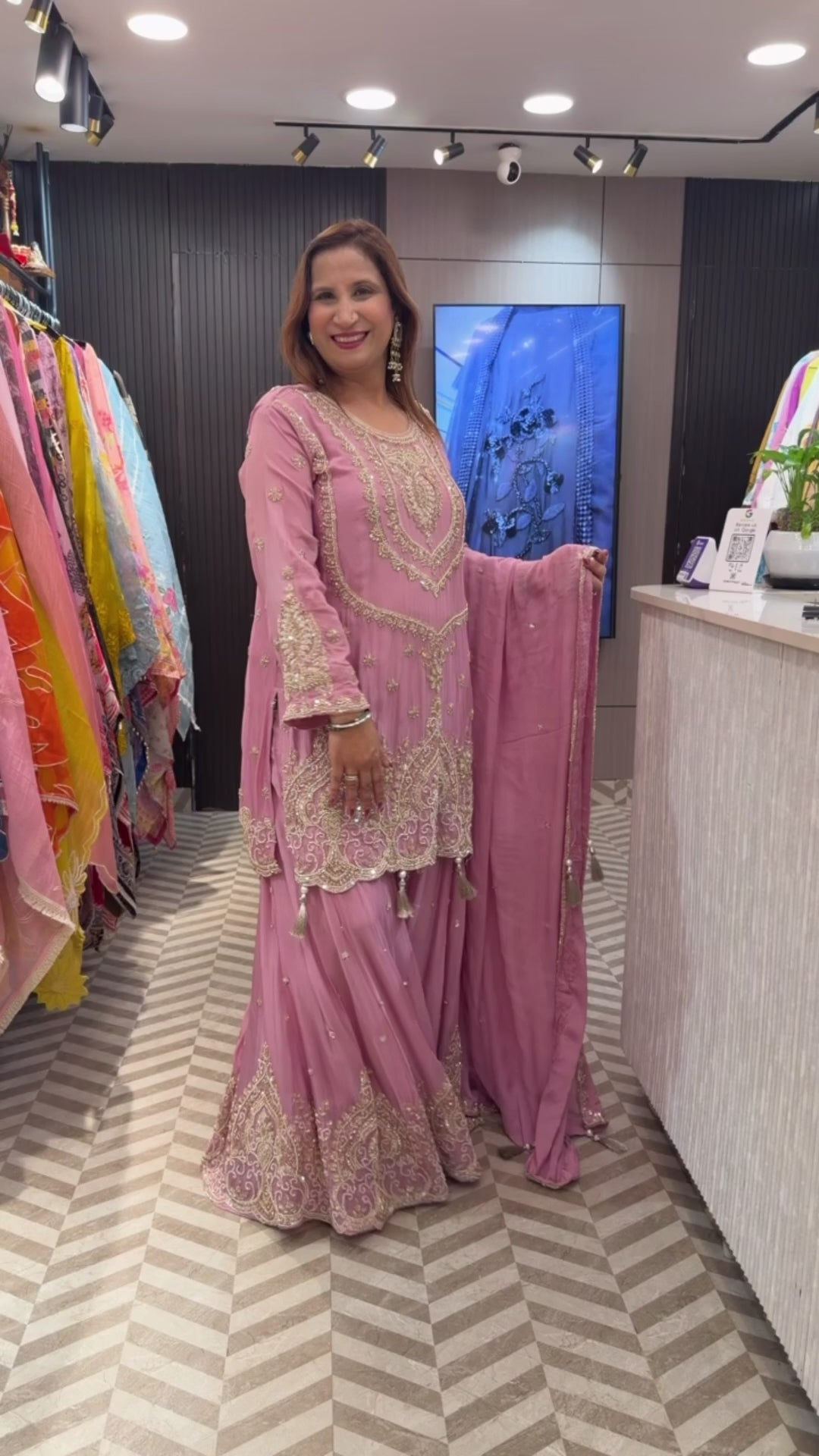 Pink Luxury Chinon Sharara Ensemble