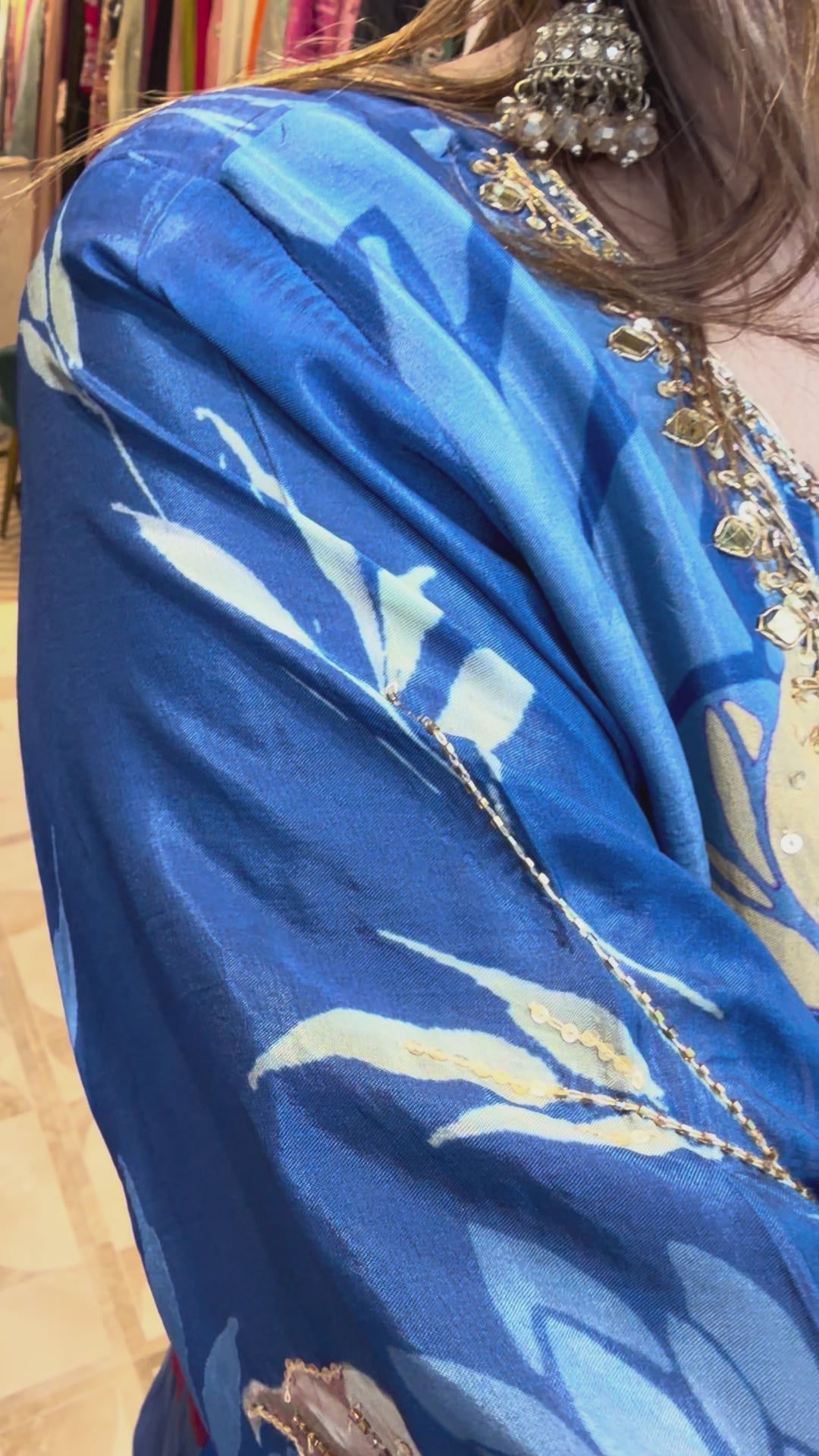 Blue Silk Organza Digital Printed Sharara Set with Handwork