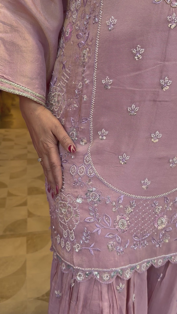 Zehvaya – Lilac Chinon Cutdana Sharara Set