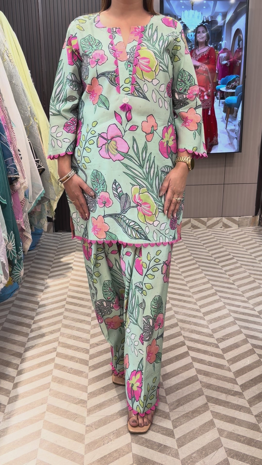 Muslin Co-ord Set with Farshi Salwar &amp; Lace Detailing