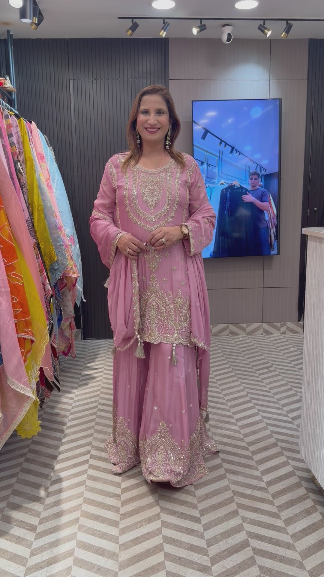 Pink Luxury Chinon Sharara Ensemble