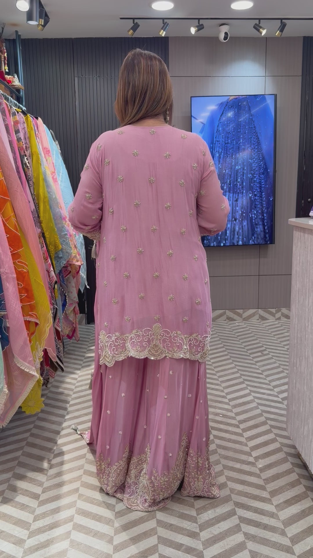 Pink Luxury Chinon Sharara Ensemble