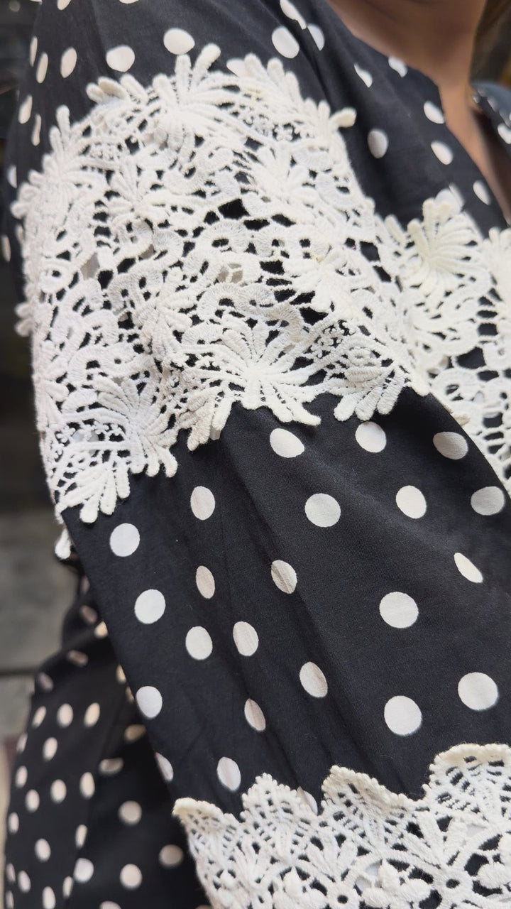 Black Polka Dot Cotton Co-ord Set with Farshi Salwar