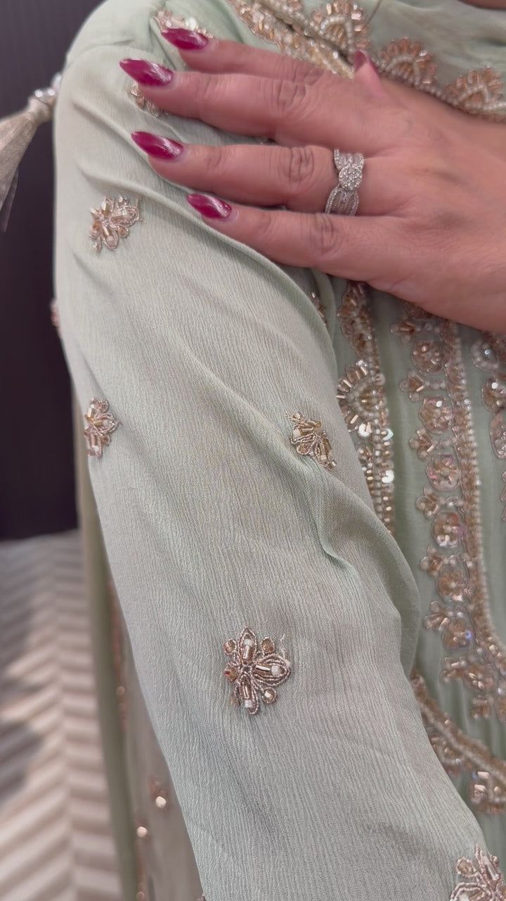 Green Luxury Chinon Sharara Ensemble