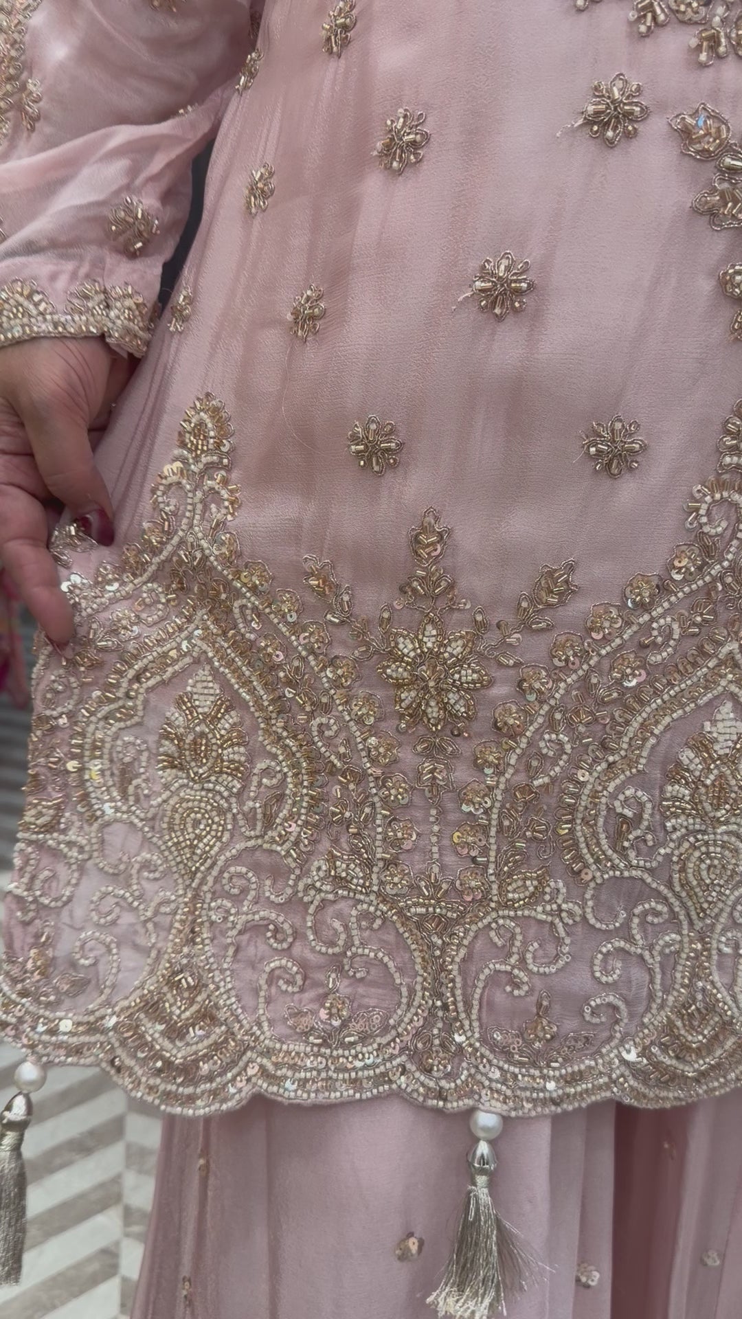 Baby Pink Luxury Chinon Sharara Ensemble