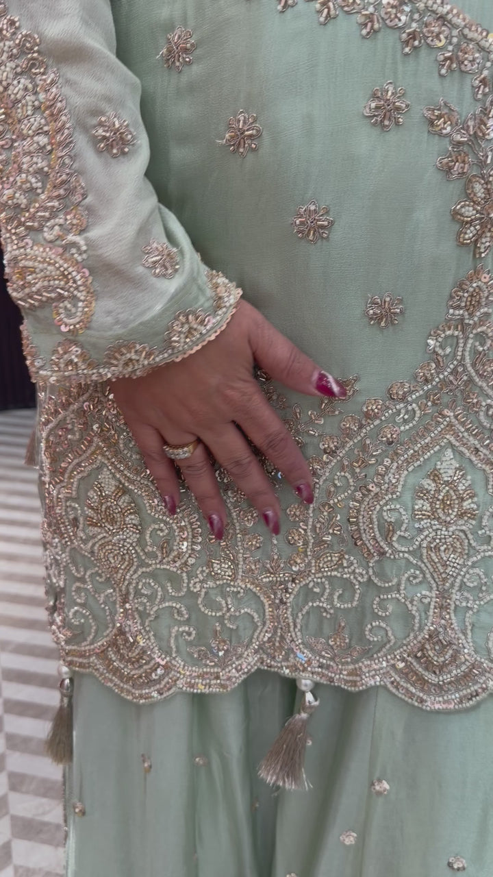 Green Luxury Chinon Sharara Ensemble