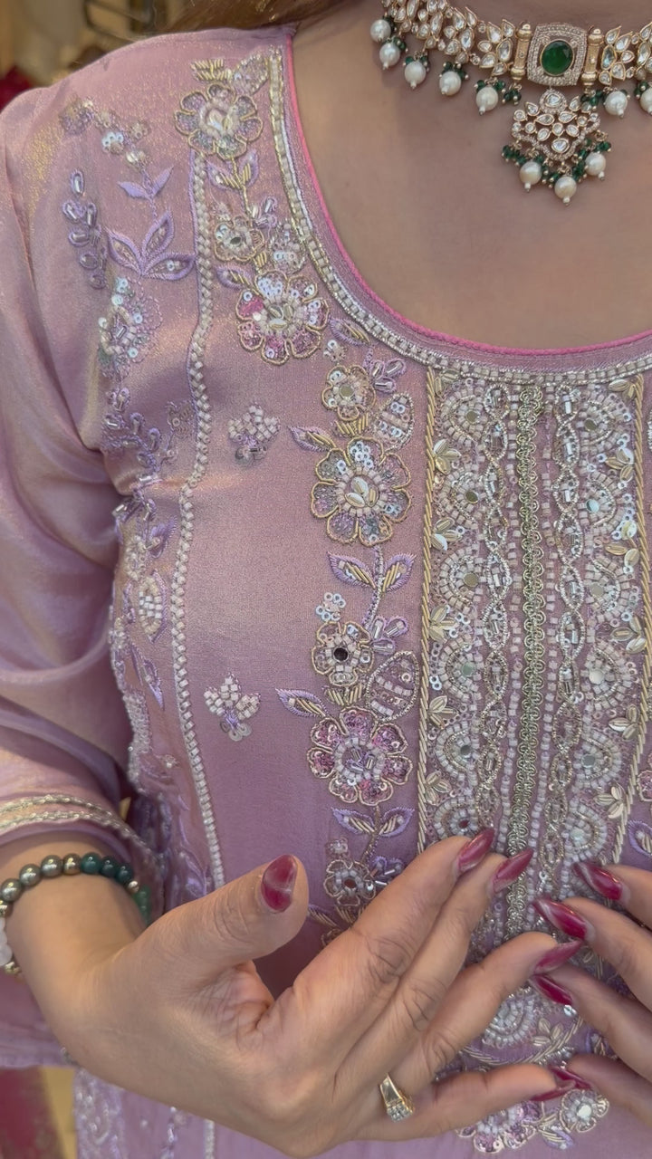 Zehvaya – Lilac Chinon Cutdana Sharara Set