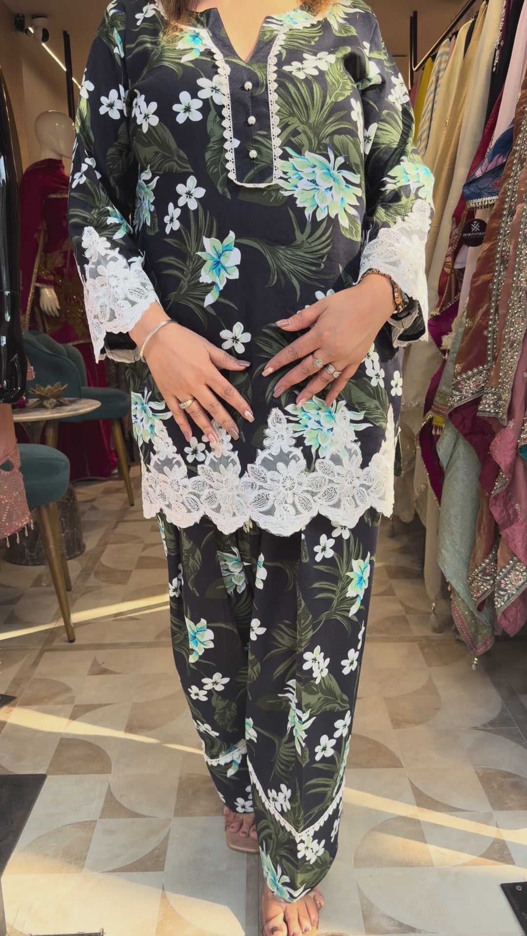 Modal Rayon Co-ord Set with Farshi Salwar &amp; Lace Detailing