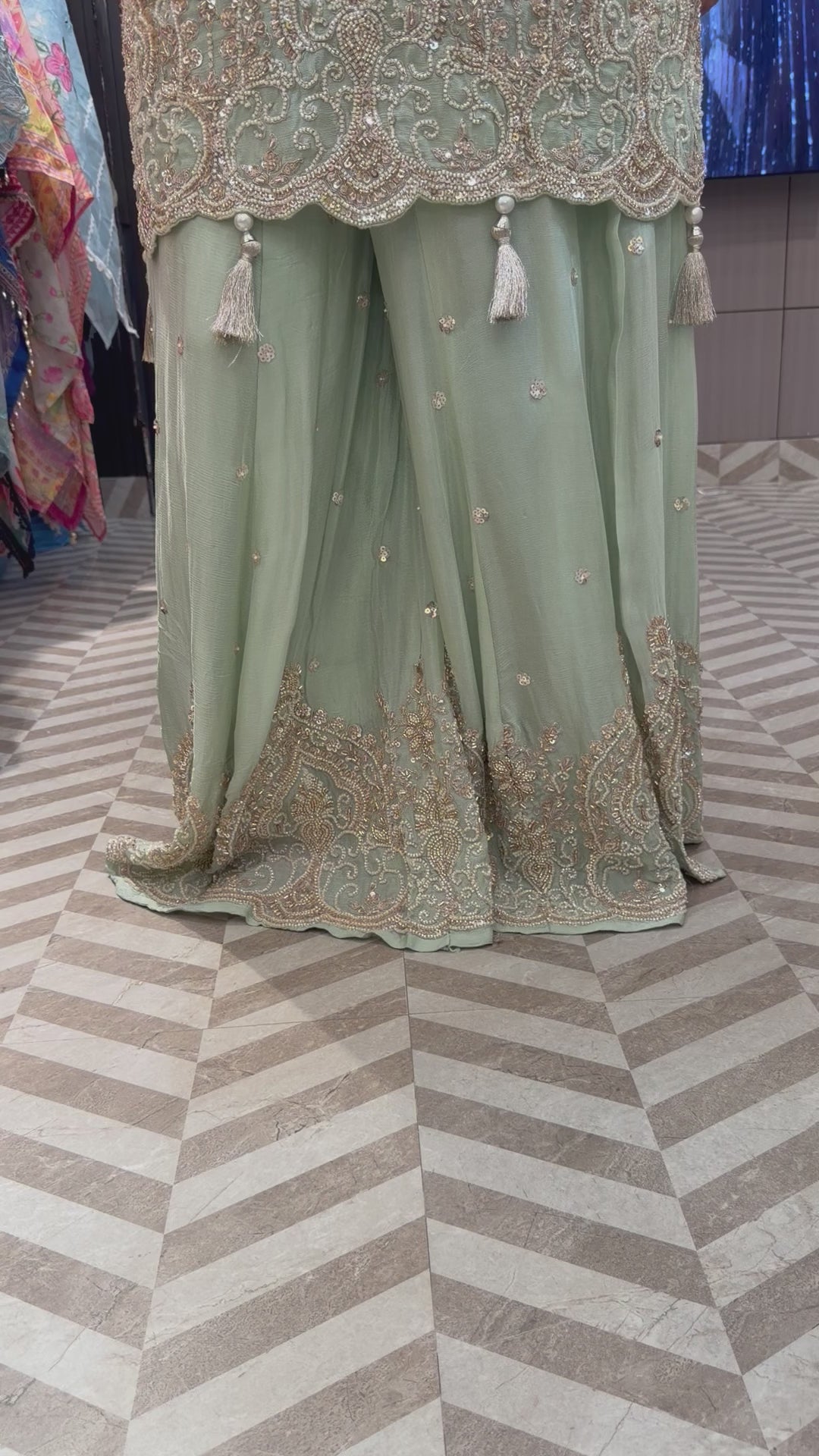 Green Luxury Chinon Sharara Ensemble
